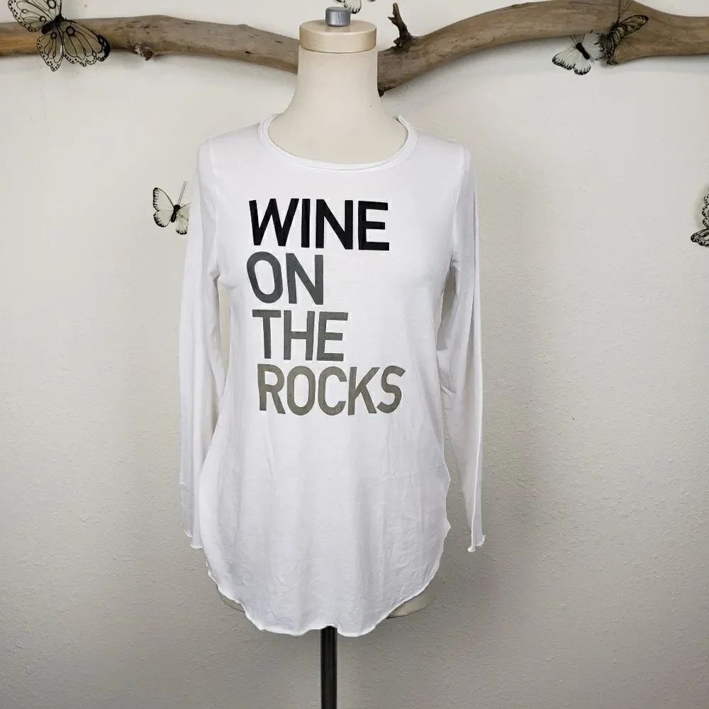 Chaser wine on the rocks long sleeve white tee